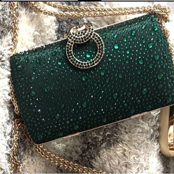 Handbags - Emerald Crystal Chain Shoulder Bag